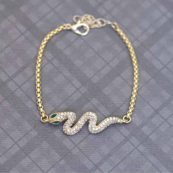 7 inch, Vintage Serpent Spiral Rhinestones Link Light Gold Tone Bracelet - G48 - Picture 1 of 3
